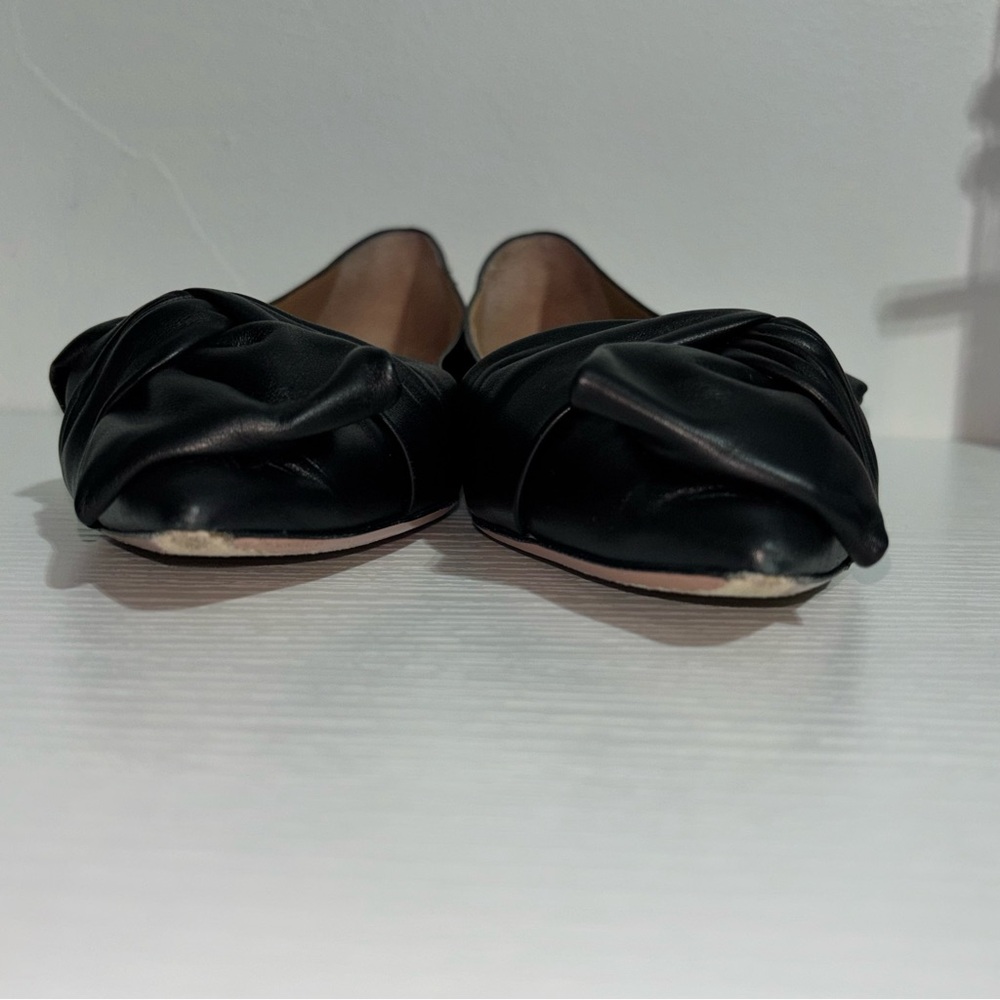 Aquazzura Black Leather Flats with Bow - Picture 6 of 10